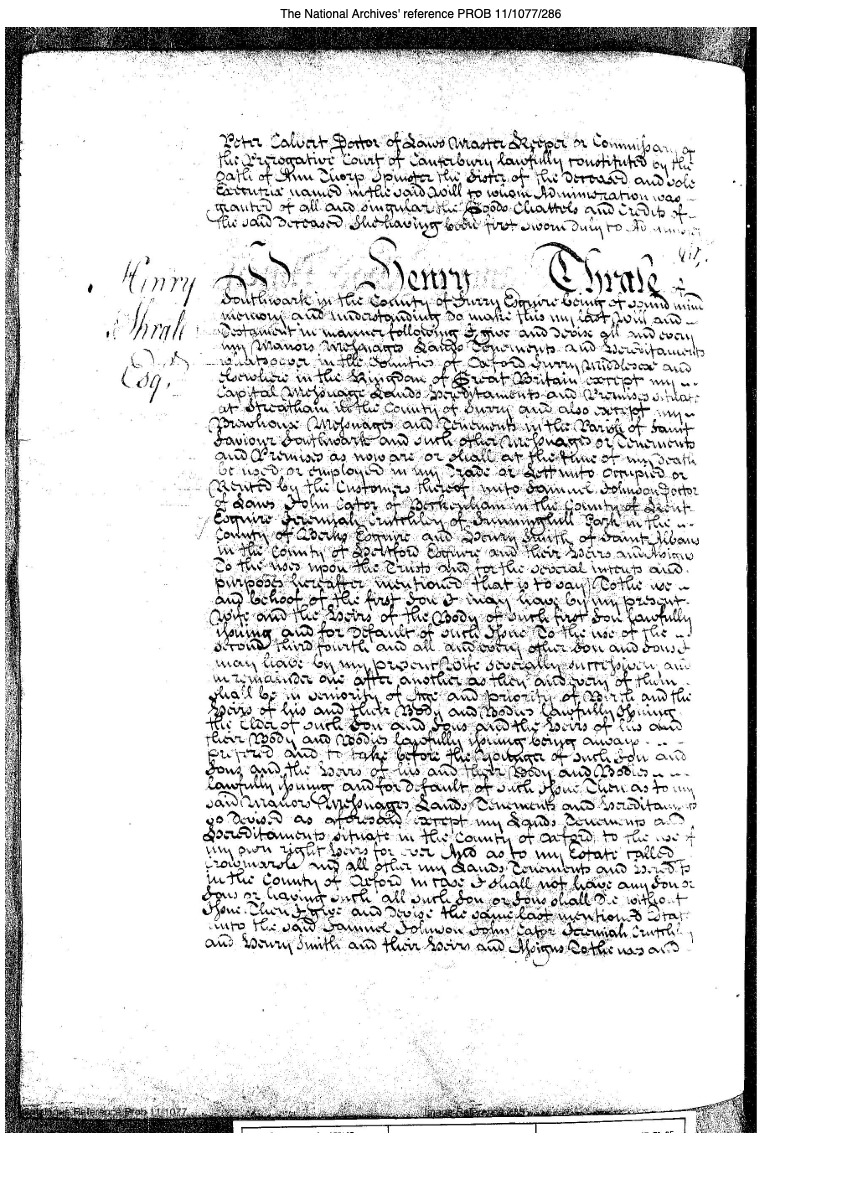 Henry THRALE 1741 will