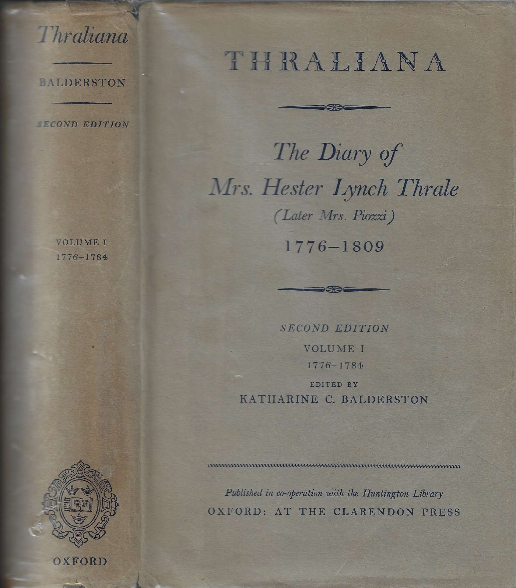 Thraliana paper jacket, Volume 1