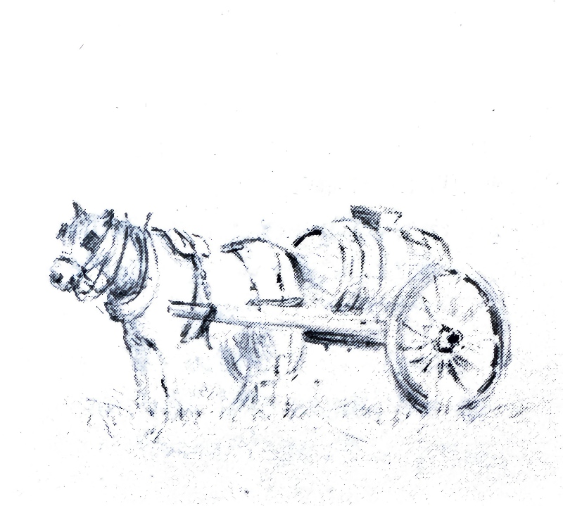 Sketch by Philip Stride of water cart used in 1906 for taking water from pond near Hooks and Capps, Sandridge, the latter being two tenements between Nashes and Fairfolds.