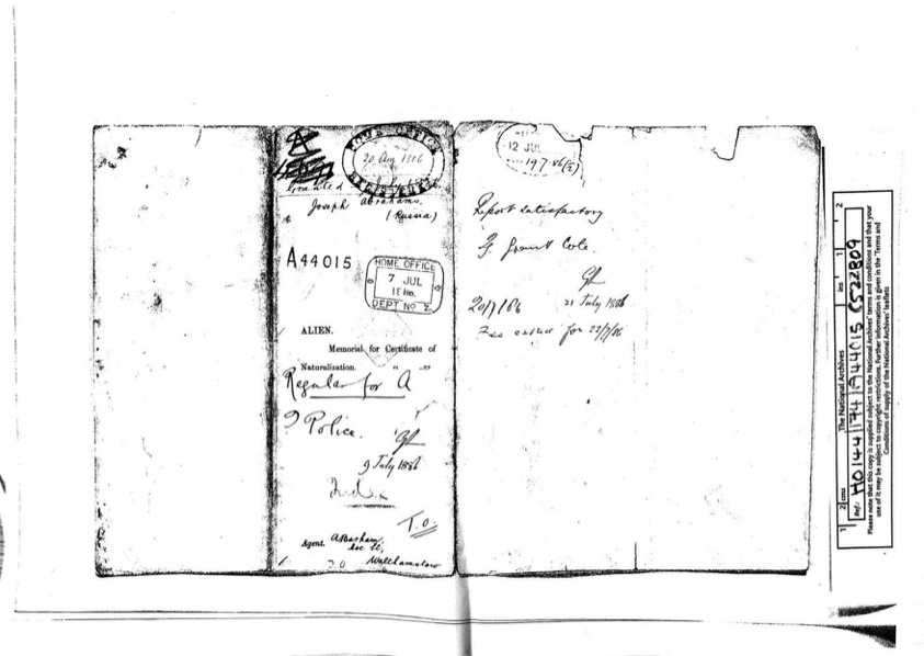 Joseph Alexander FRANCK, application for naturalisation